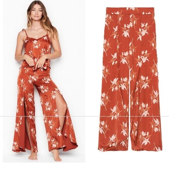 Revel Rey Two Piece Set Set Kelly Sway Top and Front Slit Satin Palazzo Pant - Picture 1 of 12